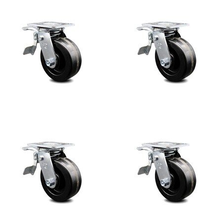 Service Caster 5 Inch Phenolic Caster Set with Roller Bearings and Total Lock Brakes SCC SCC-TTL30S520-PHR-4